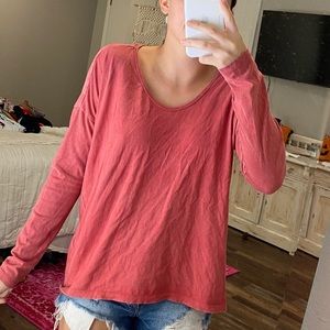 Red distressed long sleeve madewell top